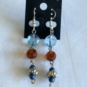 ❤️ Blue & Amber Vintage Beads Dangle Earrings